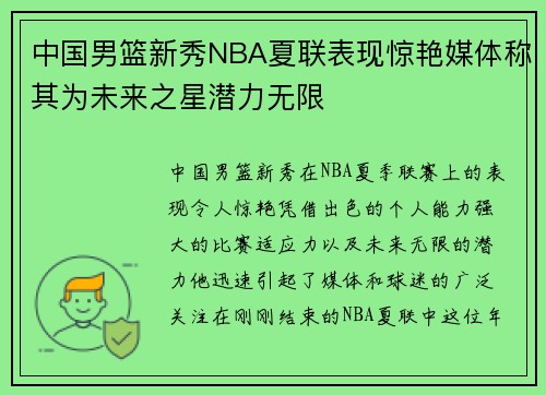 中国男篮新秀NBA夏联表现惊艳媒体称其为未来之星潜力无限